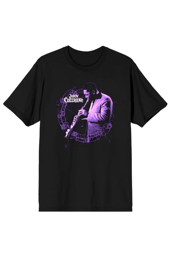 John Coltrane Purple Hue Men's Black Tee with Short Sleeves and Crew Neck-Medium