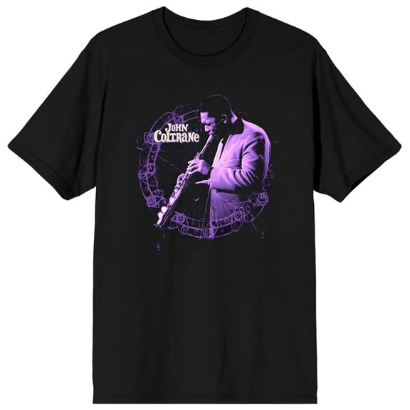 John Coltrane Purple Hue Men's Black Tee with Short Sleeves and Crew Neck-XXL