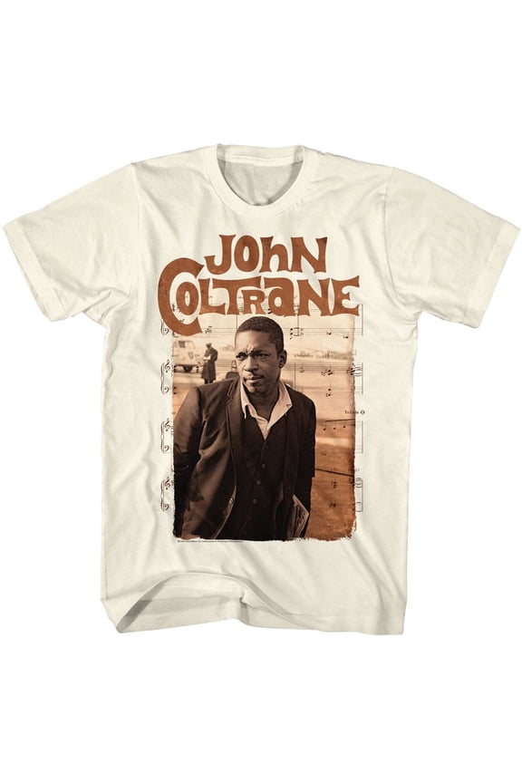 John Coltrane Sepia And Notes Natural Adult T Shirt