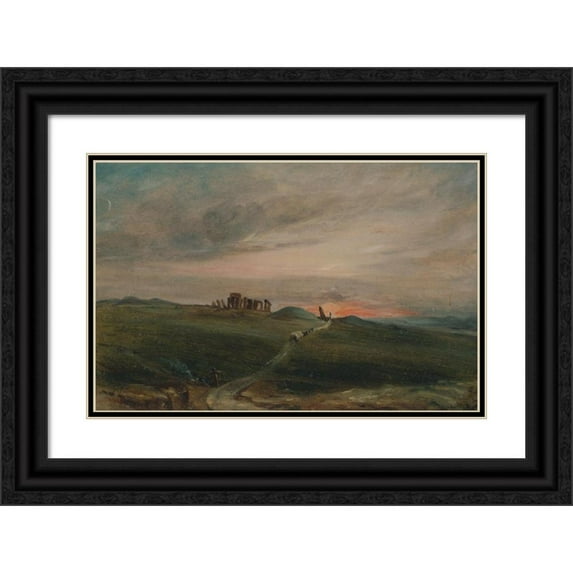 John Constable 18x13 Black Ornate Wood Framed Double Matted Museum Art Print Titled - Stonehenge at Sunset