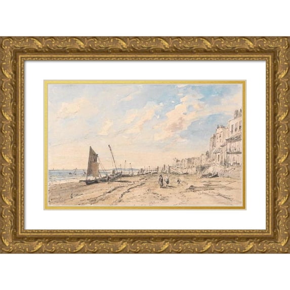 John Constable 18x13 Gold Ornate Wood Frame and Double Matted Museum Art Print Titled - Brighton Beach Looking West