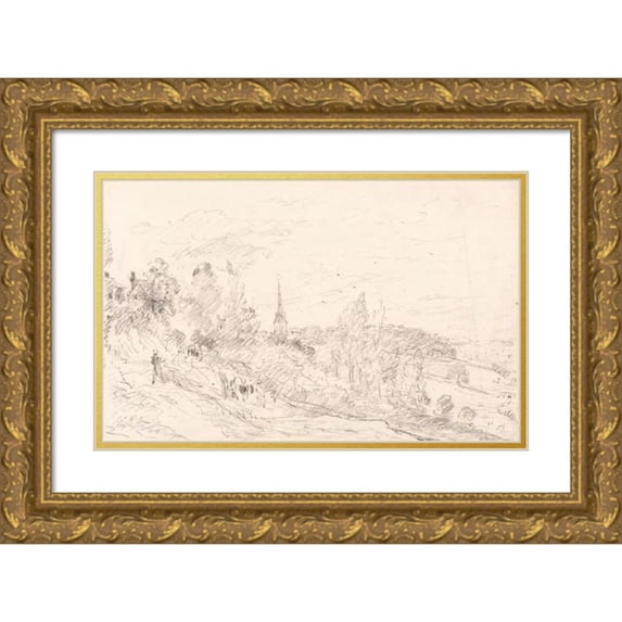 John Constable 18x13 Gold Ornate Wood Frame and Double Matted Museum Art Print Titled - View Near Arundel (Between 1834 and 1835)