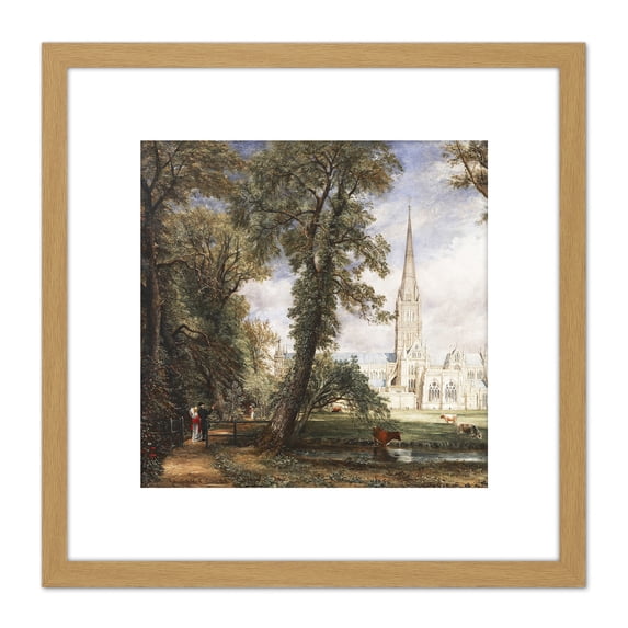 John Constable Salisbury Cathedral From The Bishops Garden 8X8 Inch Square Wooden Framed Wall Art Print Picture with Mount
