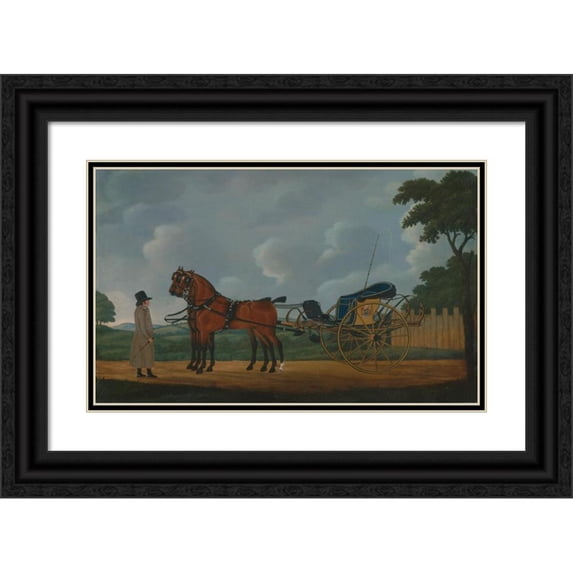 John Cordrey 24x16 Black Ornate Framed Double Matted Museum Art Print Titled: A Gentleman with His Pair of Bays Harnessed to a Curricle