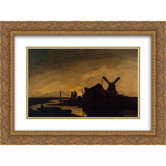 John Crome 2x Matted 24x18 Gold Ornate Framed Art Print 'Moonrise on the Yare'