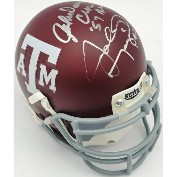 John David Crow & Johnny Manziel Autographed Texas A&M Aggies Maroon Auth Mini Helmet "57 Heisman" #198/240 PSA/DNA #U30470