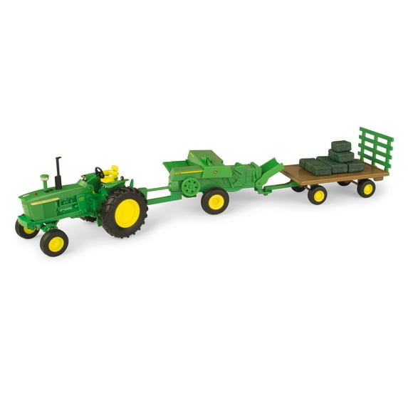 John Deere 1:32 Scale Haying Set, with Die Cast Tractor, Baler and Wagon - 15 Piece Farm Playset