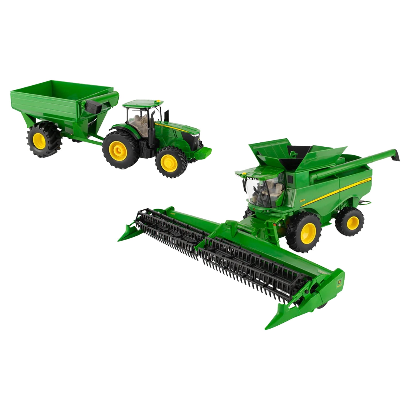 John Deere 1/32 Scale S780 Combine with Grain Head 7290R Tractor Grain Cart Set