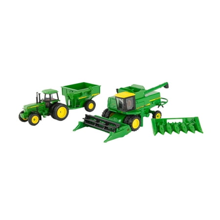 John Deere 1/64 Scale 5 pc Harvesting Set 4555 Tractor, 7720 Combine w/2 Heads, 500 Grain Cart