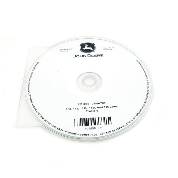 John Deere 108/111/111H/112L/116 Lawn & Garden Tractor Technical Manual CD - ...