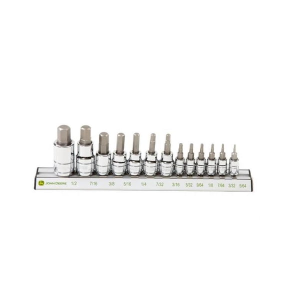 John Deere 13-Piece SAE Hex Bit Socket w/ Magnetic Rail - TY26846