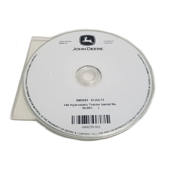John Deere 140 Hydrostatic Tractor(S.N. 30,001-) Service Manual CD - SM2093CD