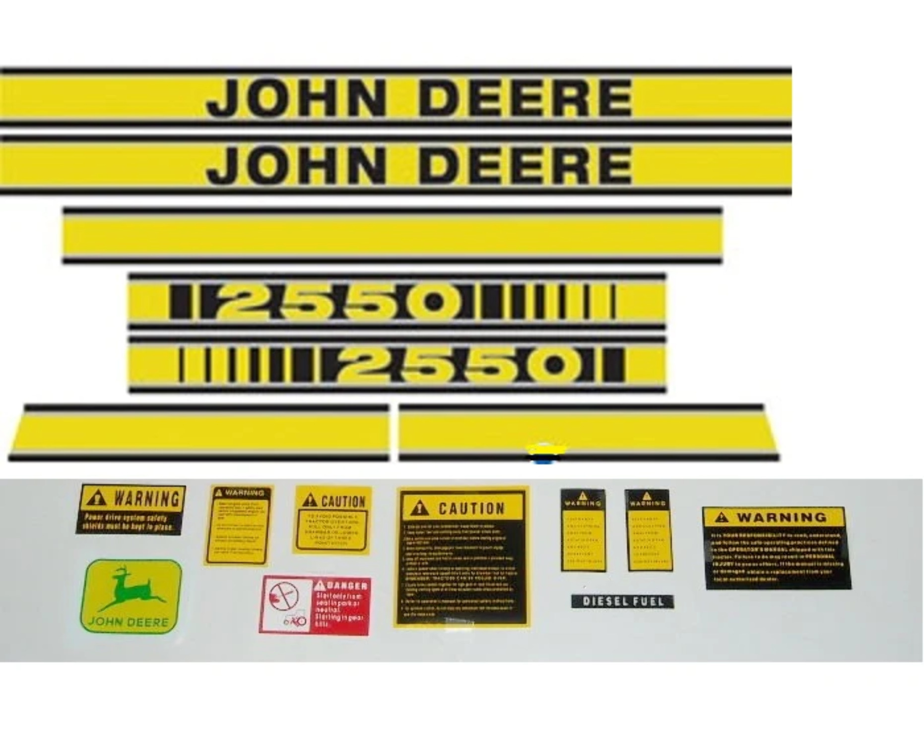 John Deere 2550 Tractor Decal Set with Caution and Logo Decals
