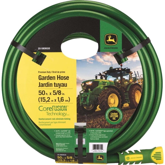 John Deere Garden Hose CJDF58050 - Heavy Duty, Burst Proof - 5/8 In. x 50 Ft., Green