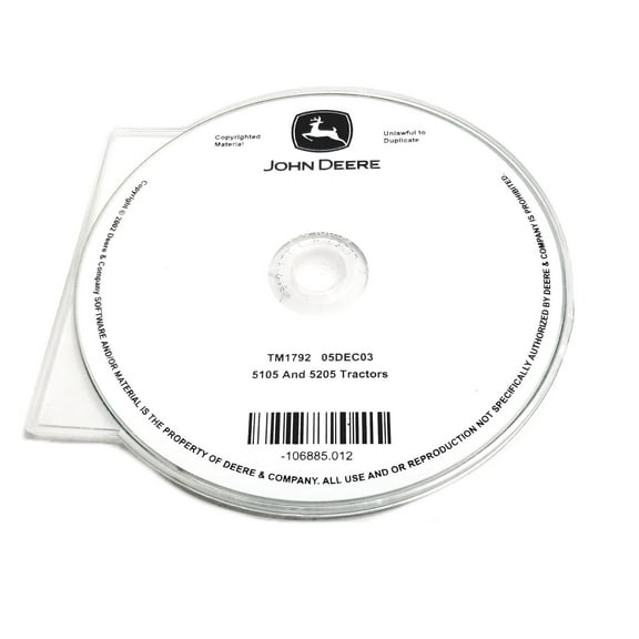 John Deere 5105/5205 Tractor Technical Manual CD - TM1792CD