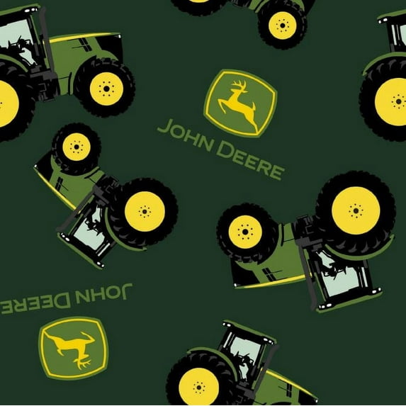 John Deere 60" Polyester Fleece Tractors Sewing & Craft Fabric By The Yard, Green
