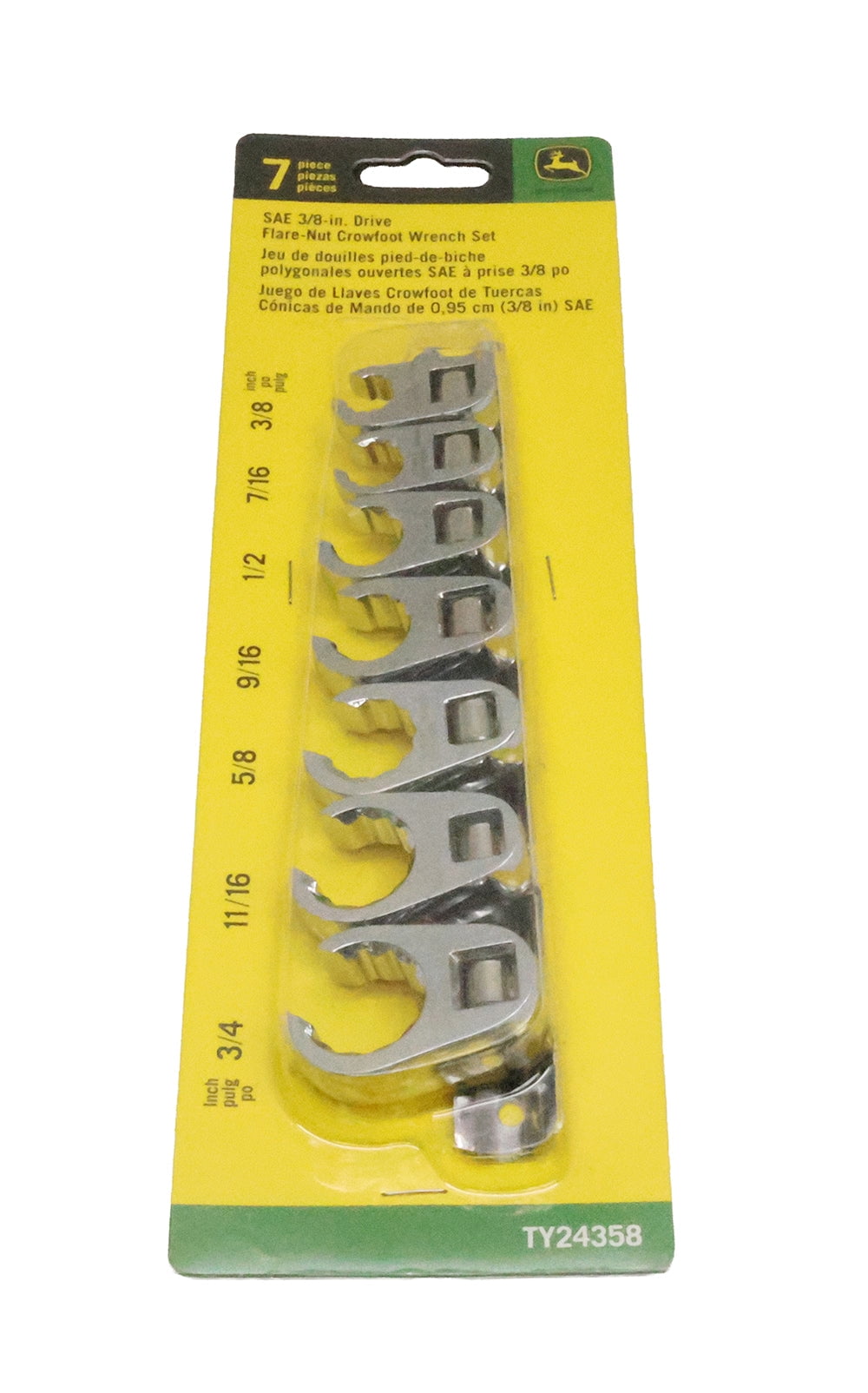 John Deere 7-Piece SAE 3/8" Drive Flare Nut Crow Foot Wrench Set - TY24358