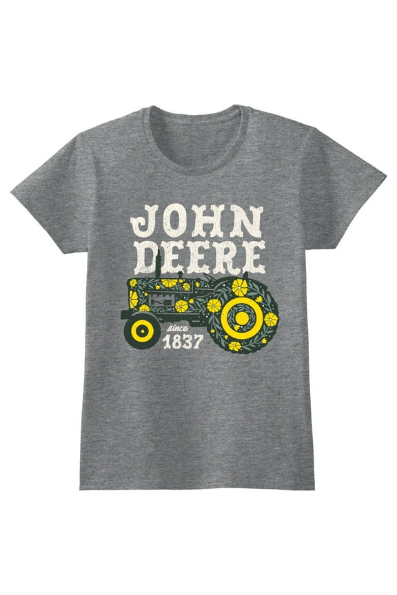 Adult Womens Western Floral Flower Tractor Short Sleeve Tee T-Shirt LP87659 - Charcoal Heather - X-Large