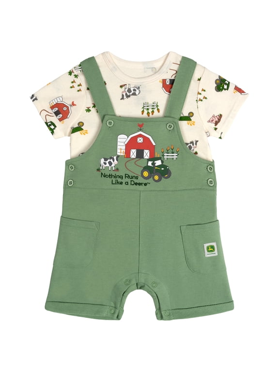 Baby Boys' 2-Piece Shortall and T-Shirt Set Sage Green Cream