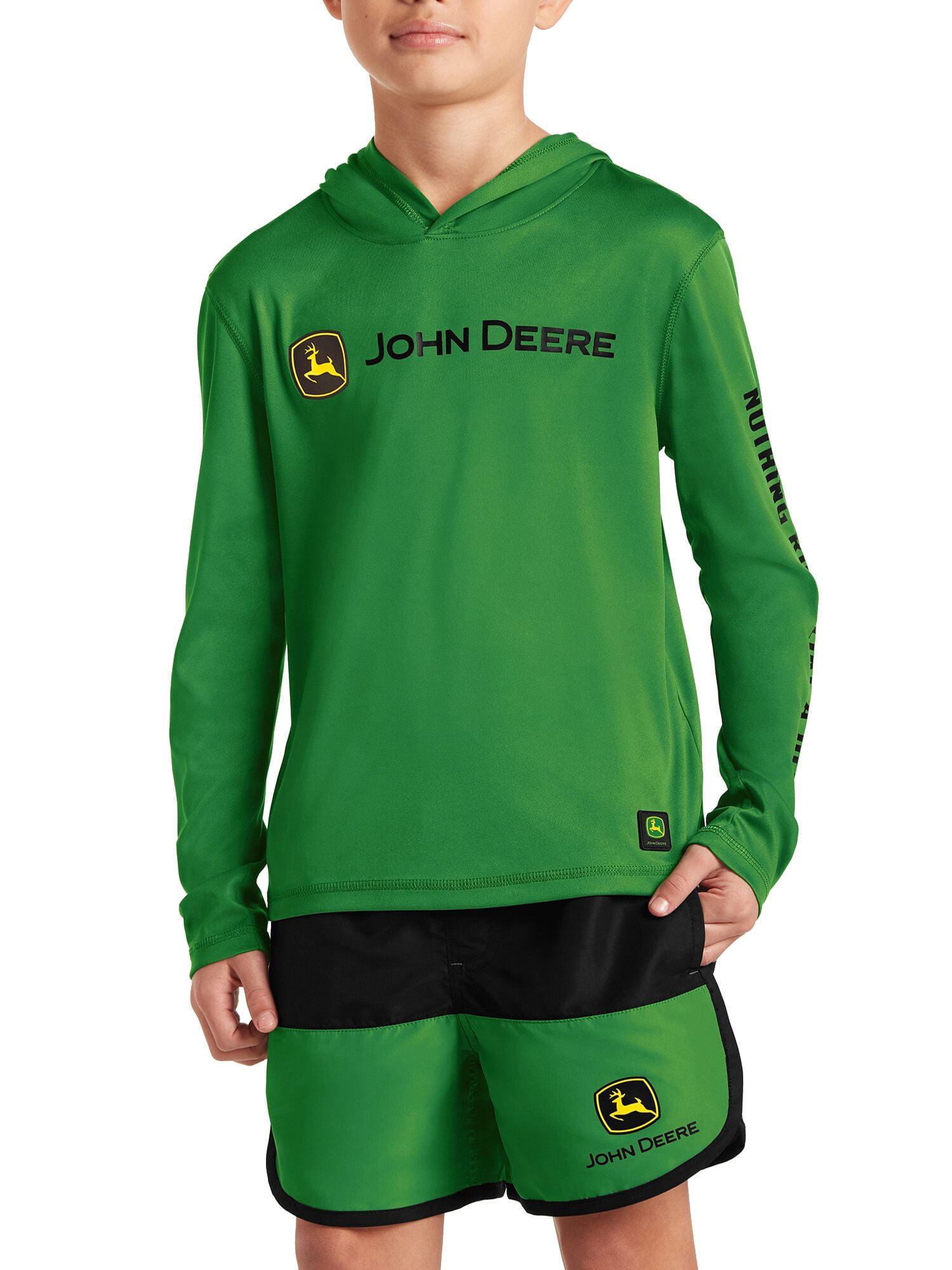 John Deere Boy’s Hood Sun Protection Rash Guard Chest Logo