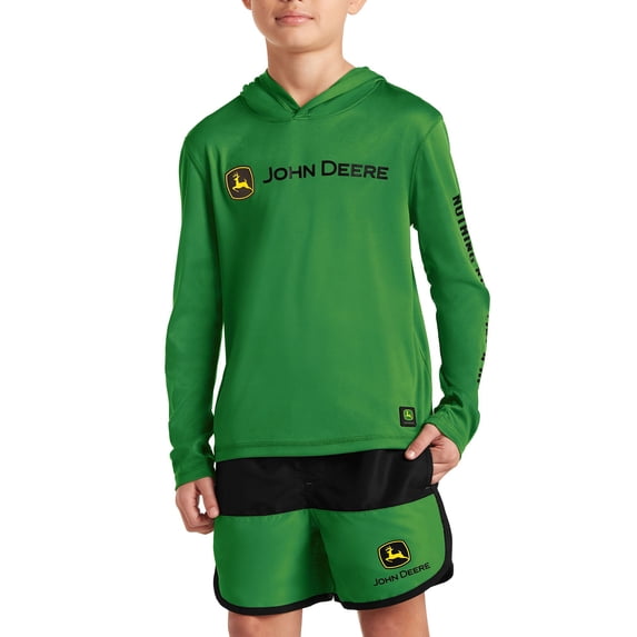 John Deere Boy’s Hood Sun Protection Rash Guard Chest Logo