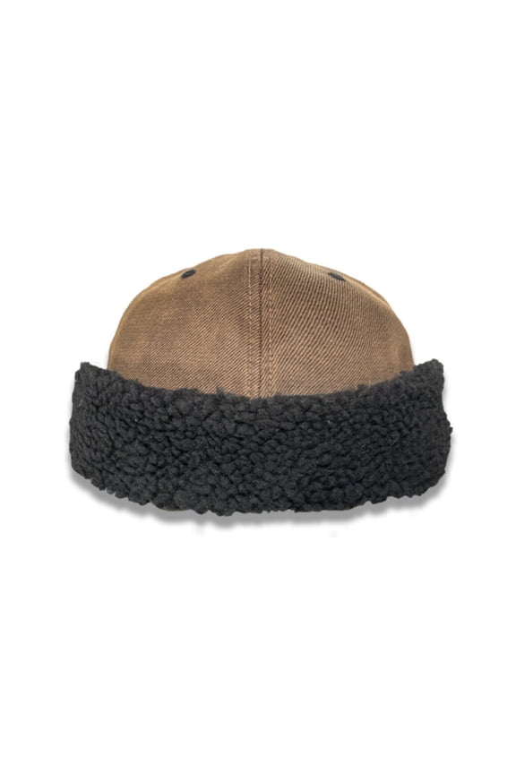 Brown Oiled Cotton Twill Sherpa Lined Flap Hat/Cap - LP82710