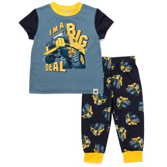 John Deere Construction Raglan Pajama Shirt and Pajama Pants Sleep Set Toddler to Little Kid