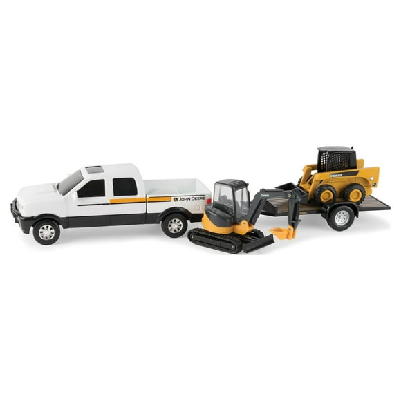 John Deere Construction Toy Set Pickup Truck, Trailer, Tracked Mini Hoe and Skid Loader Truck Vehicle Playset (4 Pieces)