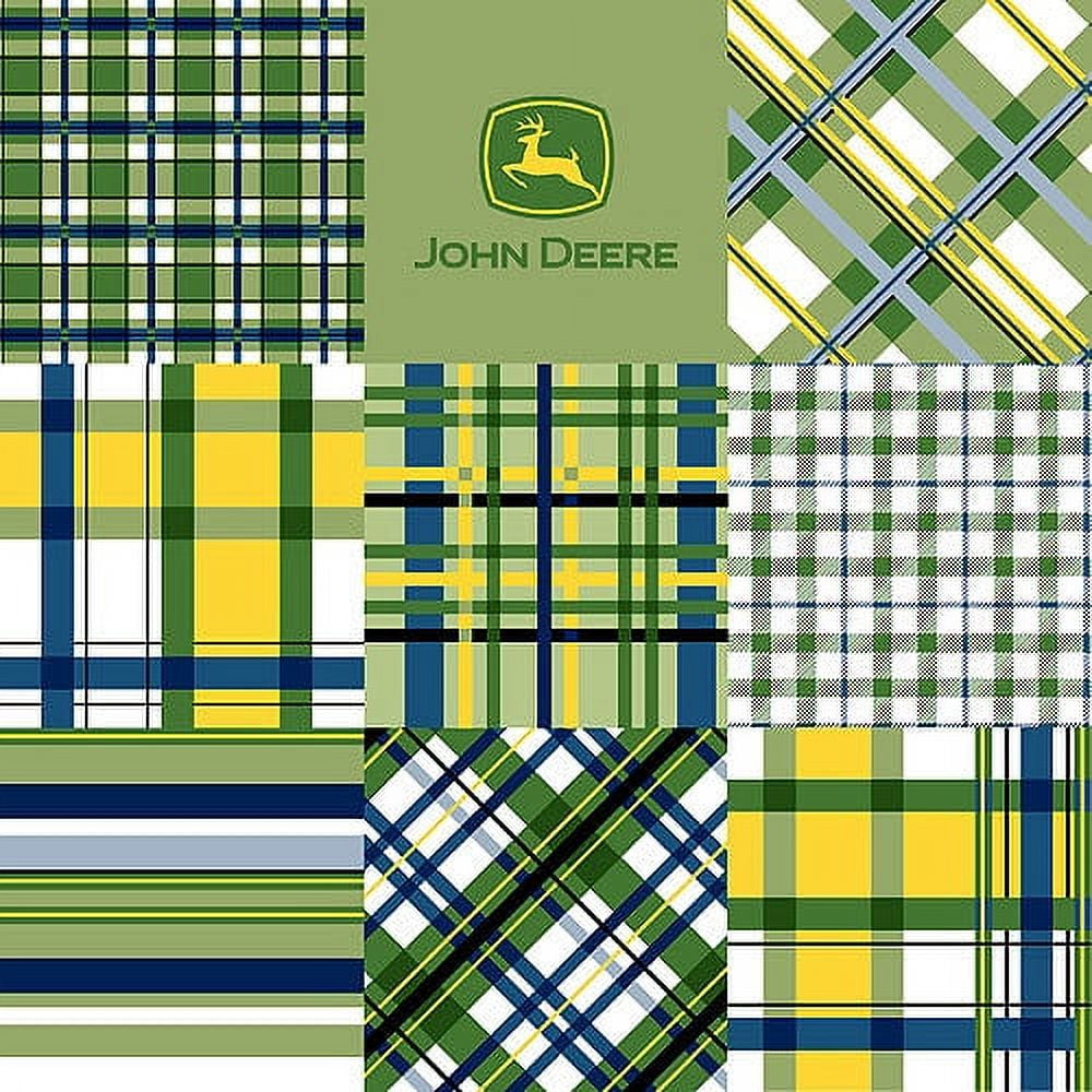 John Deere Cotton Plaid Patch Fabric, per Yard