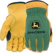 John Deere Work Gloves, Top Grain Deerskin Leather Gloves with Spandex Back, Green/Gold, Large
