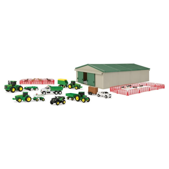 John Deere Die-Cast Farm Toy 70 Piece Value Playset - Includes Machine Shed, Toy Vehicles and Toy Animals