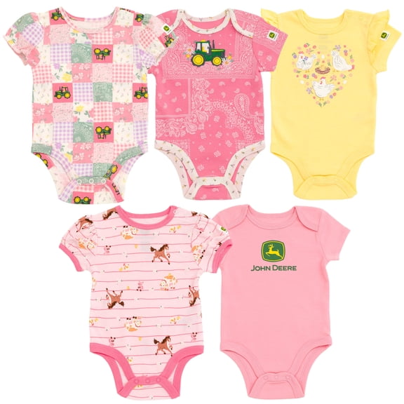 John Deere Farm Animals Tractor 5 Pack Bodysuits Newborn to Infant
