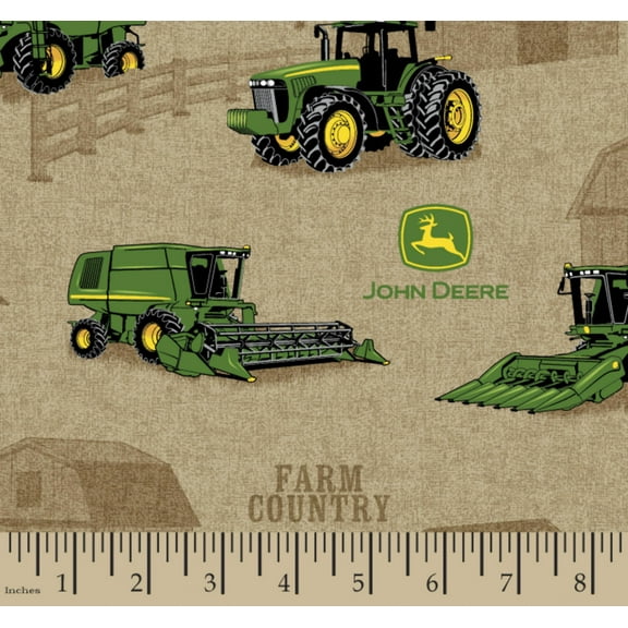 John Deere Farm Country Brown Cotton Fabric