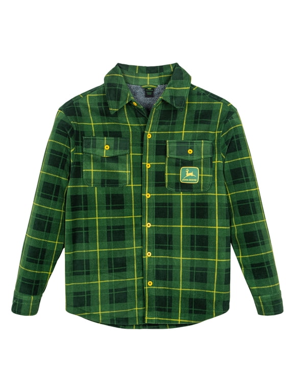 Men's Fleece Lined Shacket Green Black Plaid