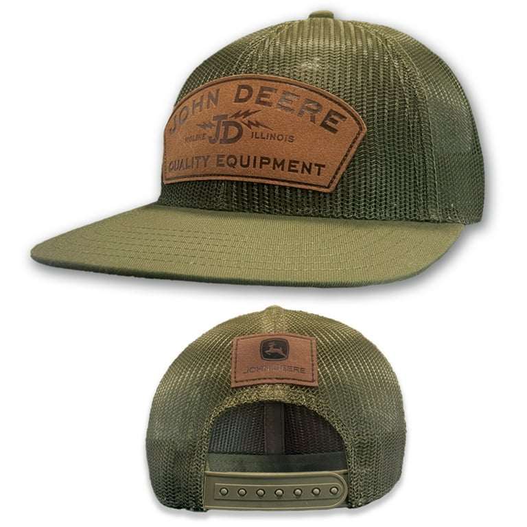 John Deere Full Mesh Trucker Hat, Olive Green, Leather Patch
