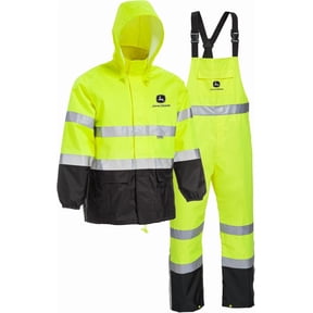 John Deere Hi-Visibility 3-Piece Rain Suit, ANSI Class 3 Rain Gear for Men and Women, Large