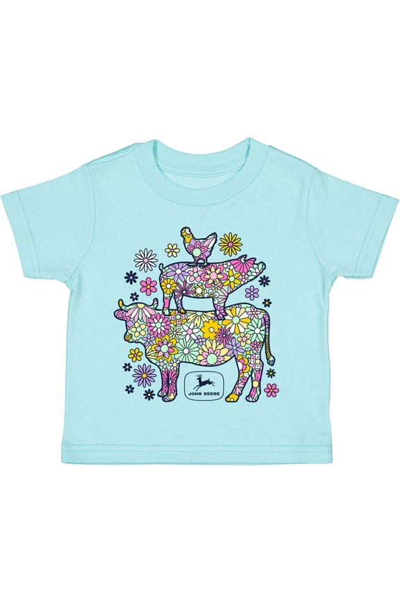 Infant Girls Funky Animal Stack Short Sleeve Tshirt in Chill Blue