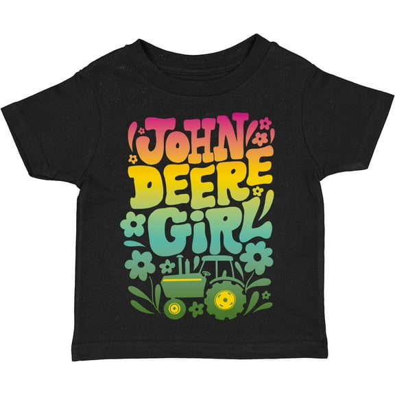 John Deere Infant Girls Short Sleeve Ombre Rainbow Tractor Tee T-Shirt - Black - 6M