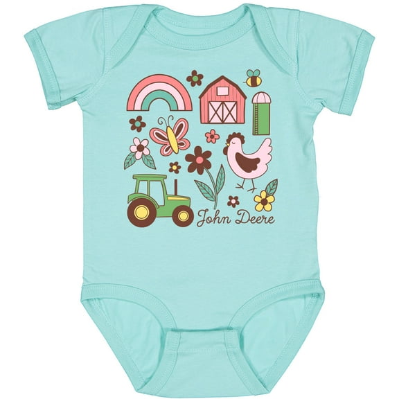 John Deere Infant Girls Tractor Flower Farm Onesie Bodysuit - Chill Blue - 12M