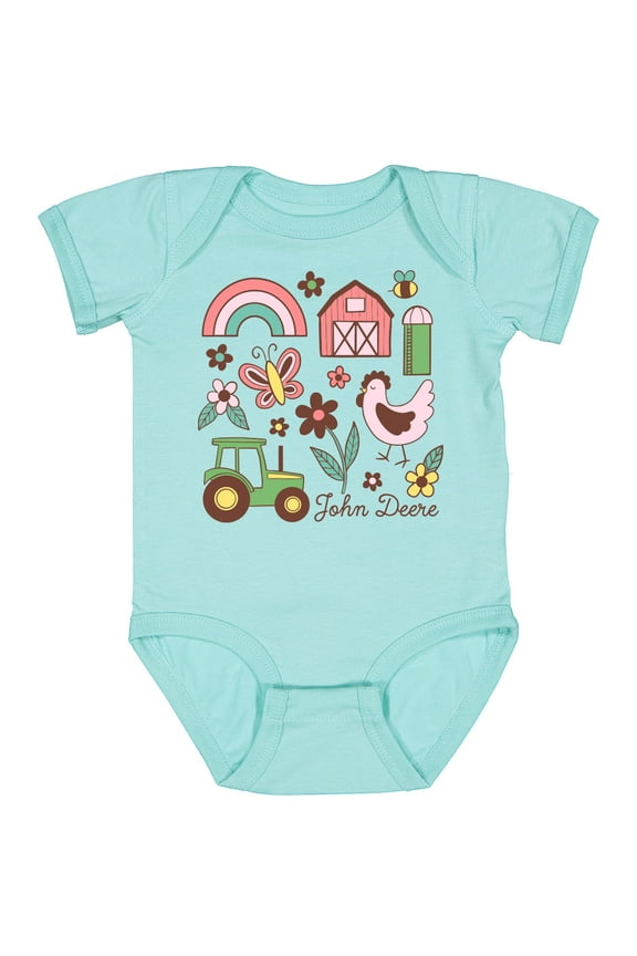Infant Girls Tractor Flower Farm Onesie Bodysuit - Chill Blue - 12M