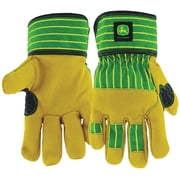 John Deere JD00024-Y Youth Split Cowhide Leather Palm Gloves, Abrasion Resistant, Yellow/Green, Youth-Small