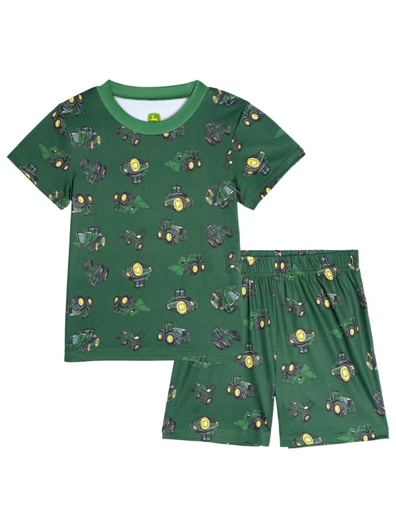 Little Boys' 2-Piece Pajama Shirt and Shorts Set Forest Green Tractors
