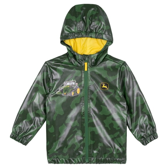John Deere Little Boys' Hooded Rain Jacket Green Camo