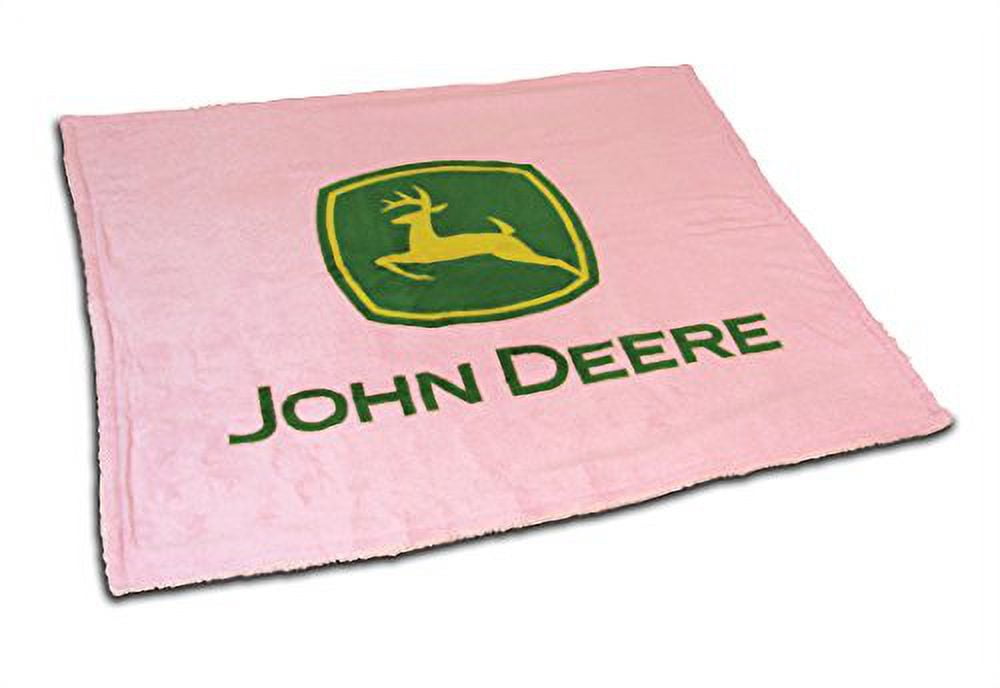 John Deere Logo Pink Sherpa Fleece Throw Blanket