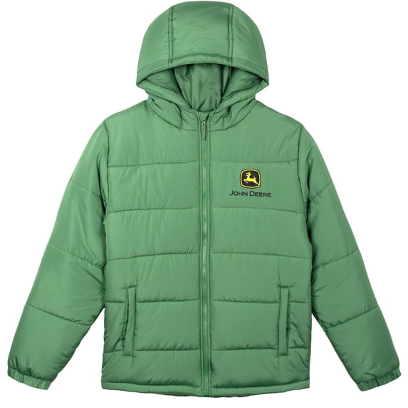 John Deere Men's Quilted Hooded Puffer Jacket Forest Green