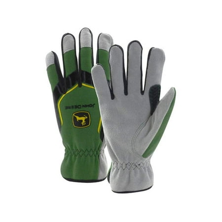 John Deere Men's Large Split Cowhide Leather Green Work Glove JD00035-L