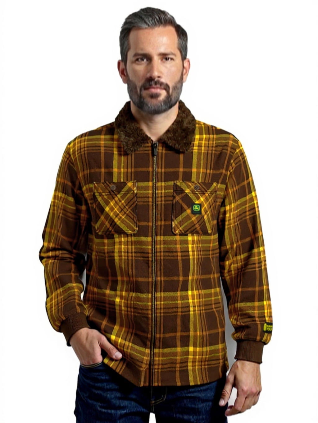 John Deere Men’s Flannel Sherpa Bonded Full Zip Jacket, Sizes S-3XL