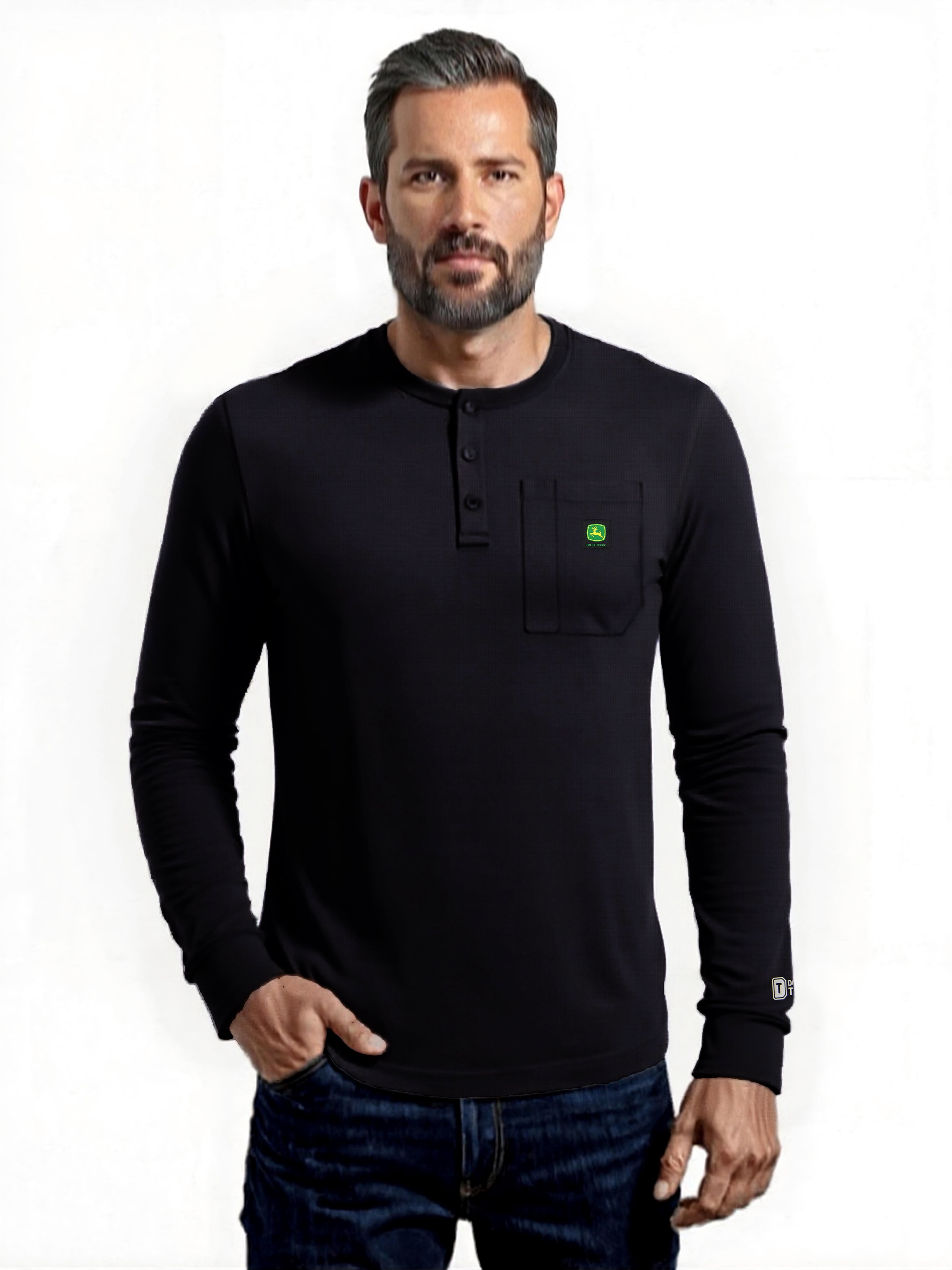 John Deere Men's Warmth Shield Long Sleeve Thermal Pocket Henley Shirt JD