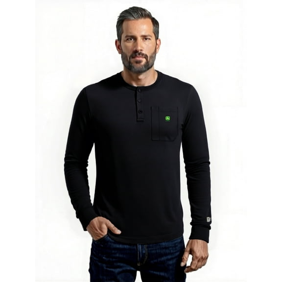 John Deere Men's Warmth Shield Long Sleeve Thermal Pocket Henley Shirt JD