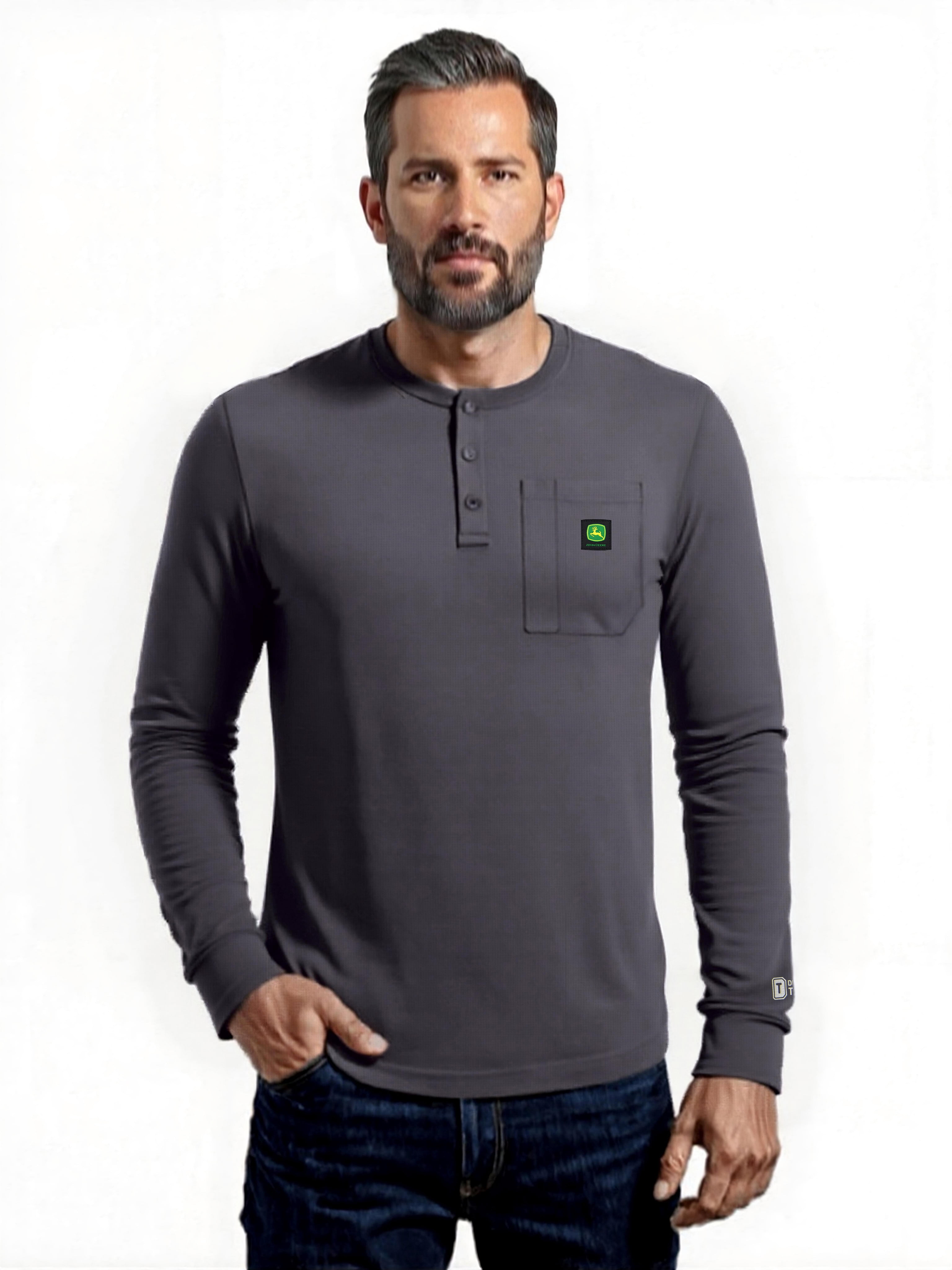 John Deere Men's Warmth Shield Long Sleeve Thermal Pocket Henley Shirt JD